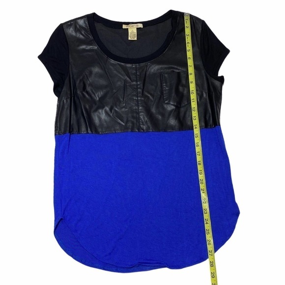 ARDEN B Color Block Black Faux Leather Blouse L - Picture 8 of 9